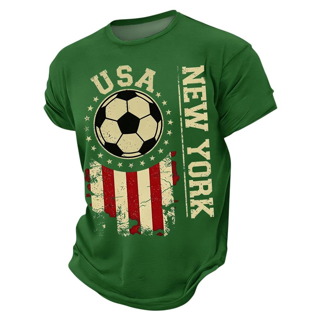 USA Soccer Graphic Tee Crew Neck Short Sleeve Casual T Shirt for Men with Distressed Print Design