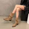 High Heel Pointed Skinny Suede Martin Boots Women's Boots 2025 Autumn and Winter Western Cowboy Medium Boots Pile Boots Short Boots