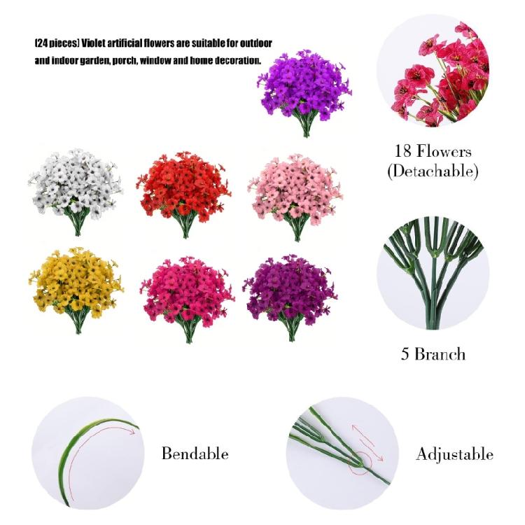 Set Of 24 Plastic Faux Violets Bundles For Porch Window Box And Seasonal Decorating Artificial Floral