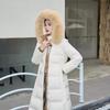 Womens Long Down Coat Over Knee Slim Fit Hooded With Real Fox Fur Collar Thick Warm White Duck