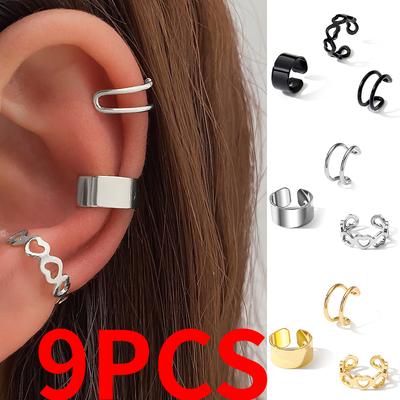 9 Stykker Sæt Øreringe Tre Øreringe Clip Mode Hult Guld Luksus Elegant Fest Piger Studerende Sød Sølv Sexede Øreringe Sæt Fest Gave Øreringe