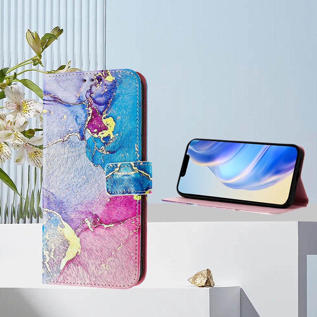 Colored Marble Luxury Painted Leather Case Wallet Book Style Cover for Oppo A72/A52/A92 4G,A36 4G,Reno 8/9,Realme 8/9/10/11/12...