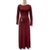 2025 Wine Red Slim Fit Knitted Long Dress with Metal Accents