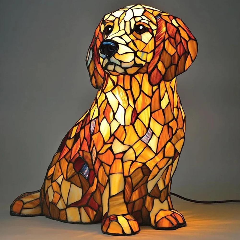 LED Animal Resin Table Lamp Dog Series Art Night Light 3D Stained Glass Cute Dog Bedside Lamp for Living Room Bedroom Decoration