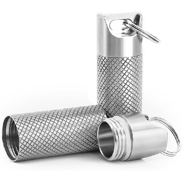 Portable Titanium Keychain Pill Holder(2pack), Pill Key Chain Container Waterproof,Pill Case Small Mini for Travel, Pill Box Container,Pill Bottles Mini