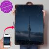 Skyscraper Tower At Night D Texture Printed Poster Custom Vintage Metal Tin Plate Sign for Wall Art Room Decor Funny Signs Home