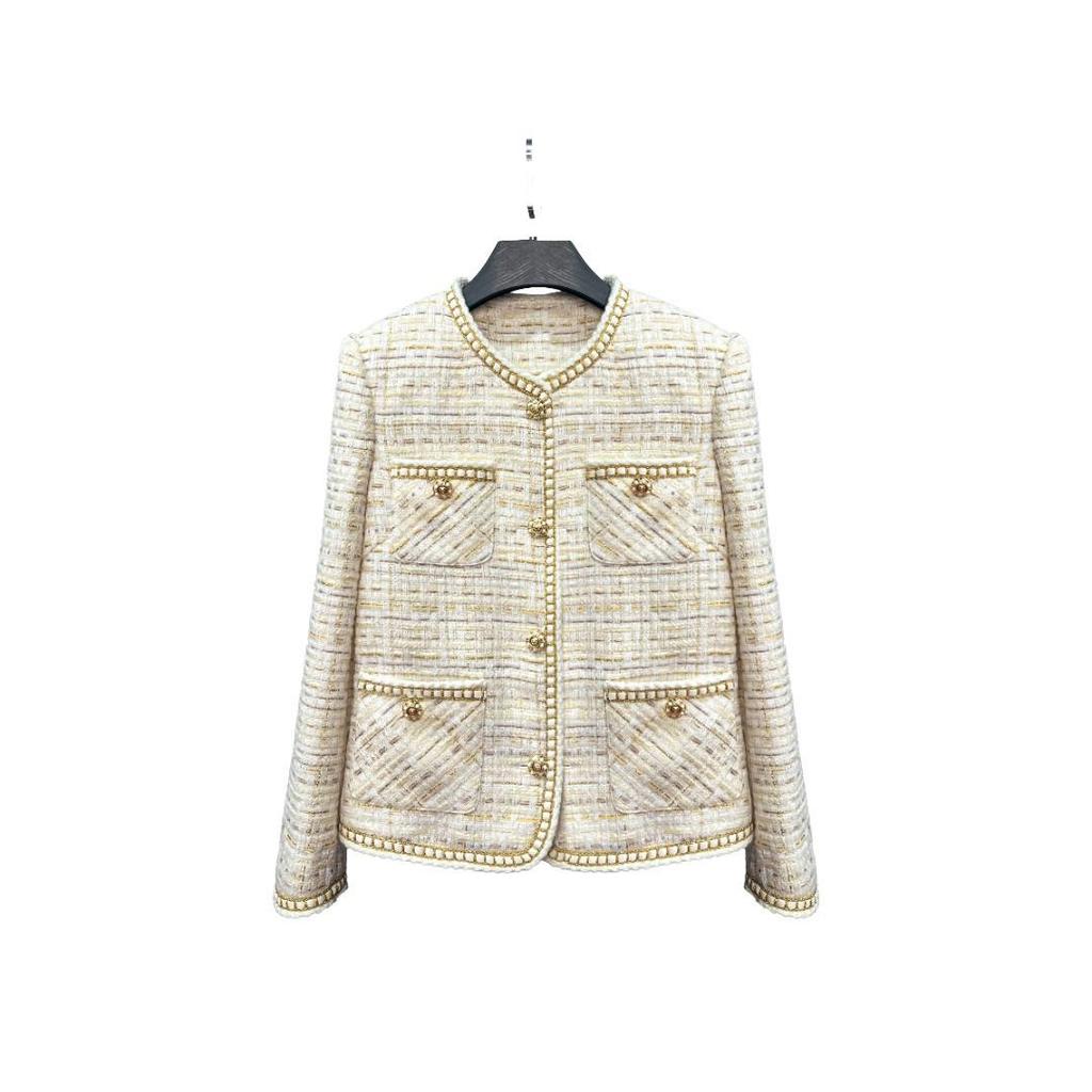 Women's Gold-Edged Spring/Autumn Jacket - Han Style with Niche Design, Small Fragrance, High-End Feel, A70792