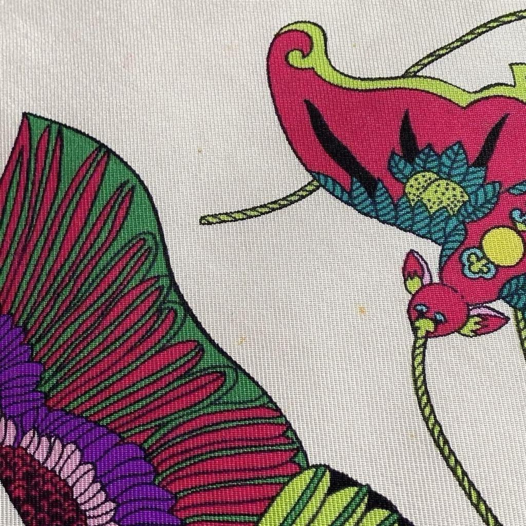 Used HERMES SOIES VOLANTES Hermes Silks Flying Silk Scarf Carr 90 Pink White Large Vintage