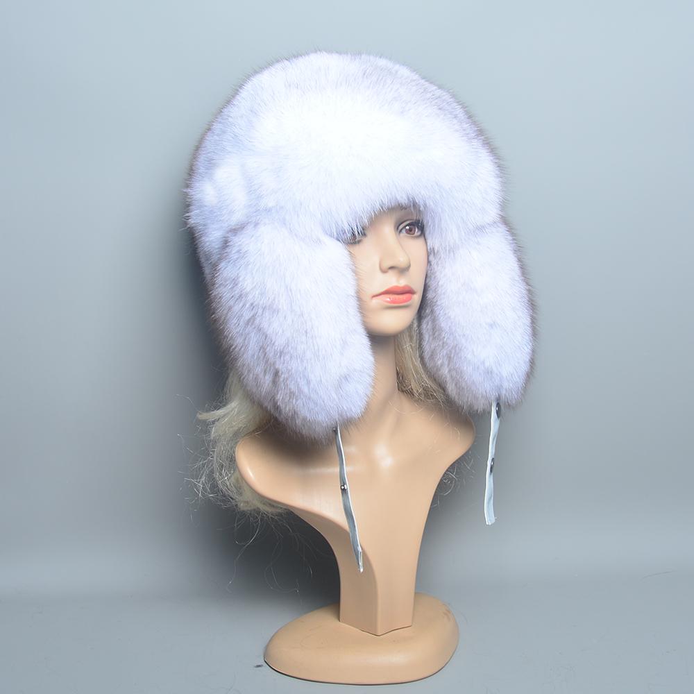 Real Fur 100% Fox Skin Russian Businessmen Pilot Bombers Full Map Unisex Hat Ushanka Winter Ear Guard Hat Raccoon Fur Beanie Hat