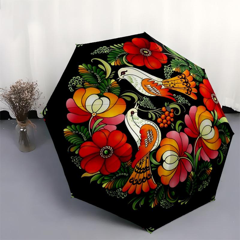 1pc Floral Mandala, Bird Art, Colorful Design Umbrella with Plastic Handle,Compact & Stylish,Suitable for All Seasons YS331055