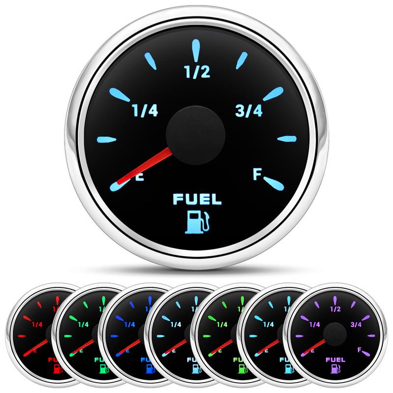 52mm Marine Boat Fuel Level Gauge 7-color Backlight Digital Pointer Fuel Gauge+100-500mm Fuel Level Sensor Digital Car Gauge