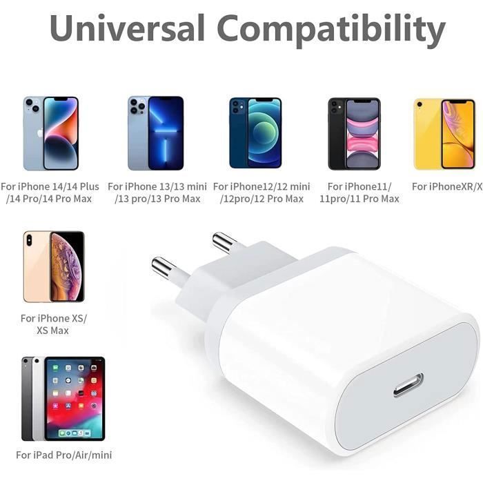 Chargeur USB C 25W - Anigaduo - Compatible iPhone 14/13/12/11 - Charge rapide - Universel - Blanc