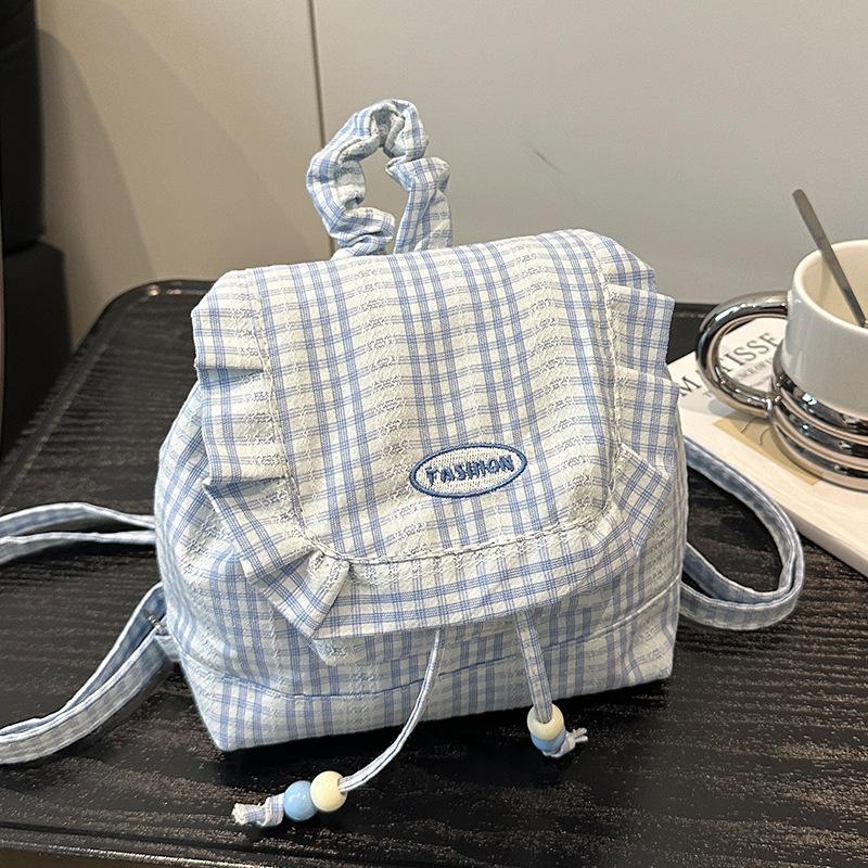

Милый кружевной мини-рюкзак в клетку, корейский, трудолюбивый, милая вишня, колледж, ветер, сумка-ведро, рюкзак, тренд синий