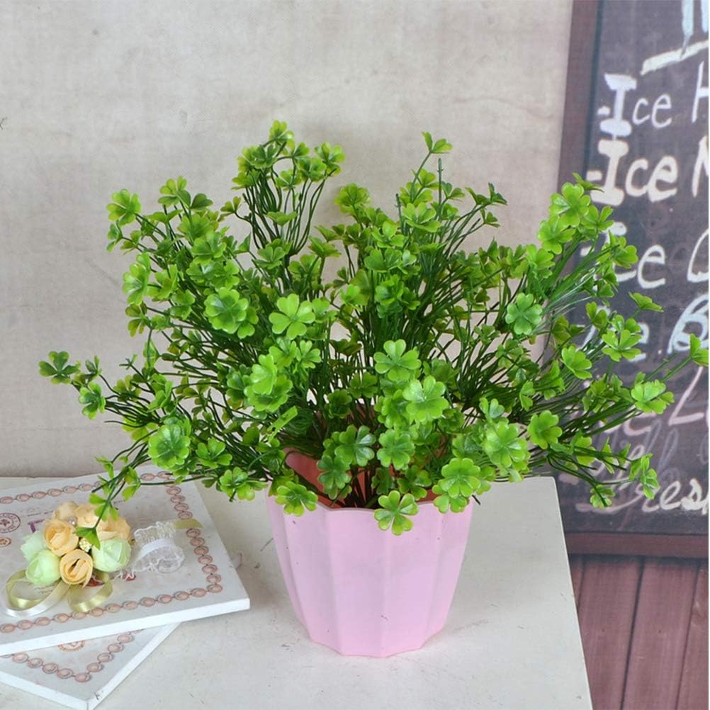 LUOZZY 3 PCS Simulated Green Plants Decor Artificial Four Leaf Clover Fake Plant Lifelike Fake Greenery Foliage for St. Patrick's Day Summer Garden