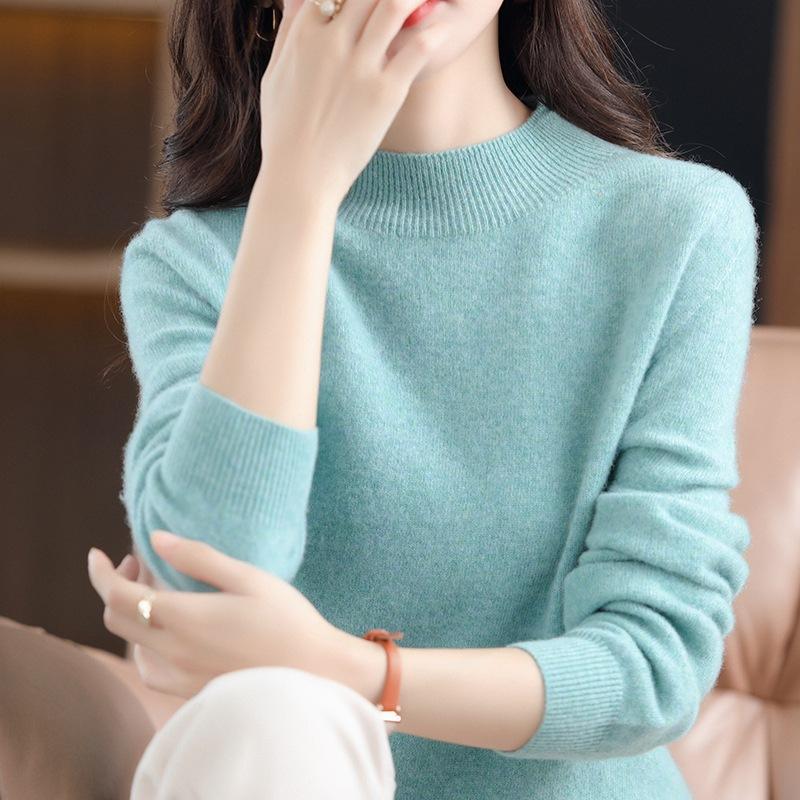 Women's Autumn New Woolen Sweater Women's Half High Neck Lined Readymade Knitwear Loose and Slim Sweater Underlay