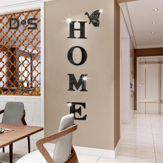 Mirror Home Letter Signs Acrylic Wall Stickers Letters Reflective Wall Decals for Living Room Bedroom Kitchen