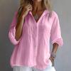 Ladies Fashion Solid Color Linen Long Sleeve Casual Shirt