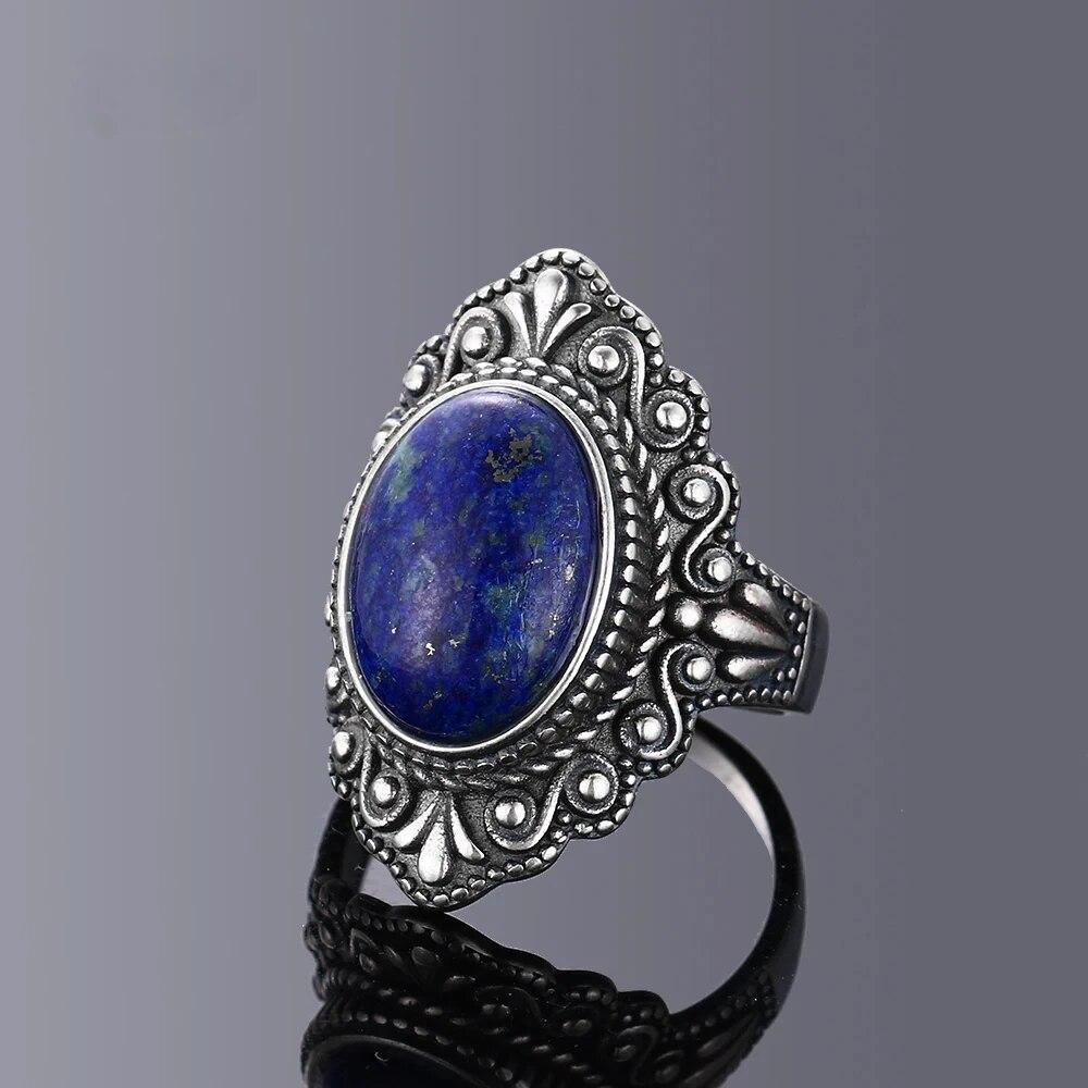 Natürlicher großer ovaler natürlicher Lapislazuli-Ring für Frauen Geschenk Vintage großer Ring Großhandel feiner Schmuck