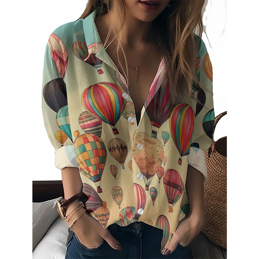 Sommer Minimalistisches Hemd mit Digitalem Blumenprint Knopfleistenhemd Oberteil für Damen Hawaiianischer Strandurlaub Lässiges Hemd