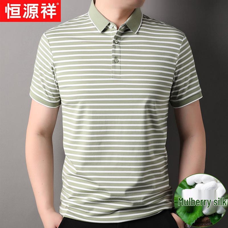 Hengyuanxiang Herren gestreiftes Polohemd aus Seidenmischung