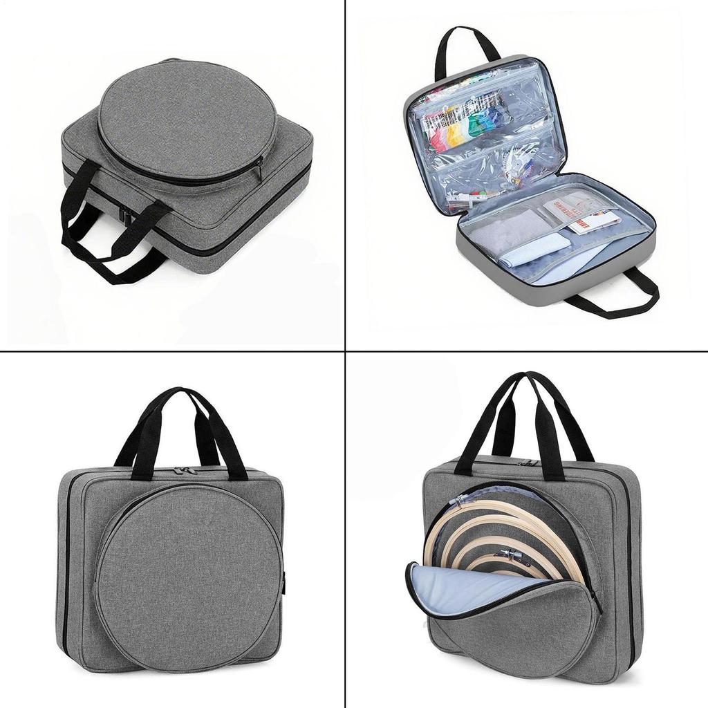 Portable Embroidery Organizer Bag with Multi Pocket Oxford Cloth Embroidery Project Bag for Hoop Embroidery Supplies Bag