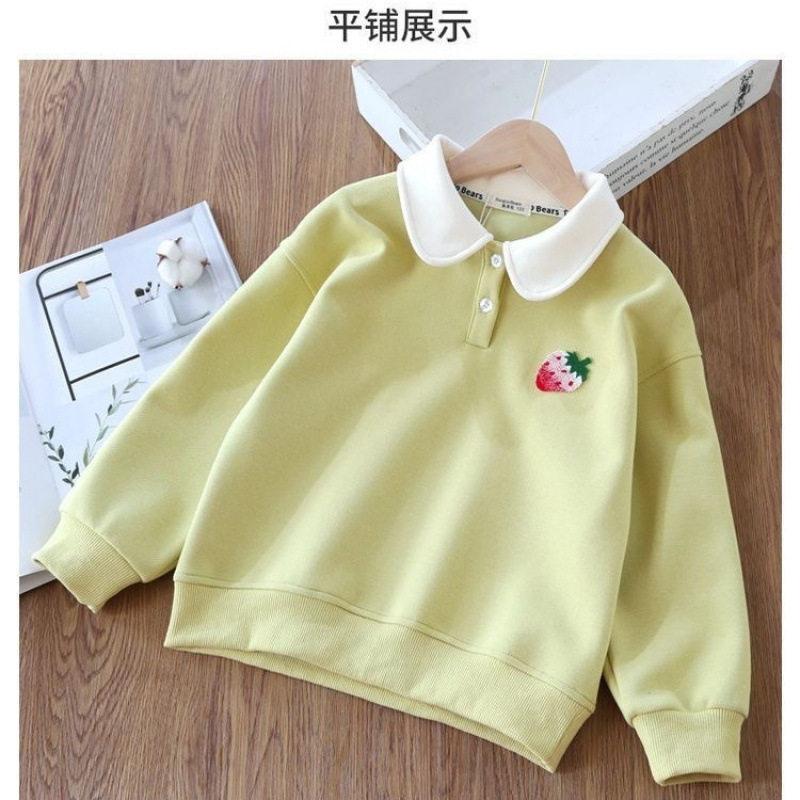 Girls Autumn Polo Collar Sweatshirt Middle Kids Long Sleeve Thin Jacket Student Casual Top