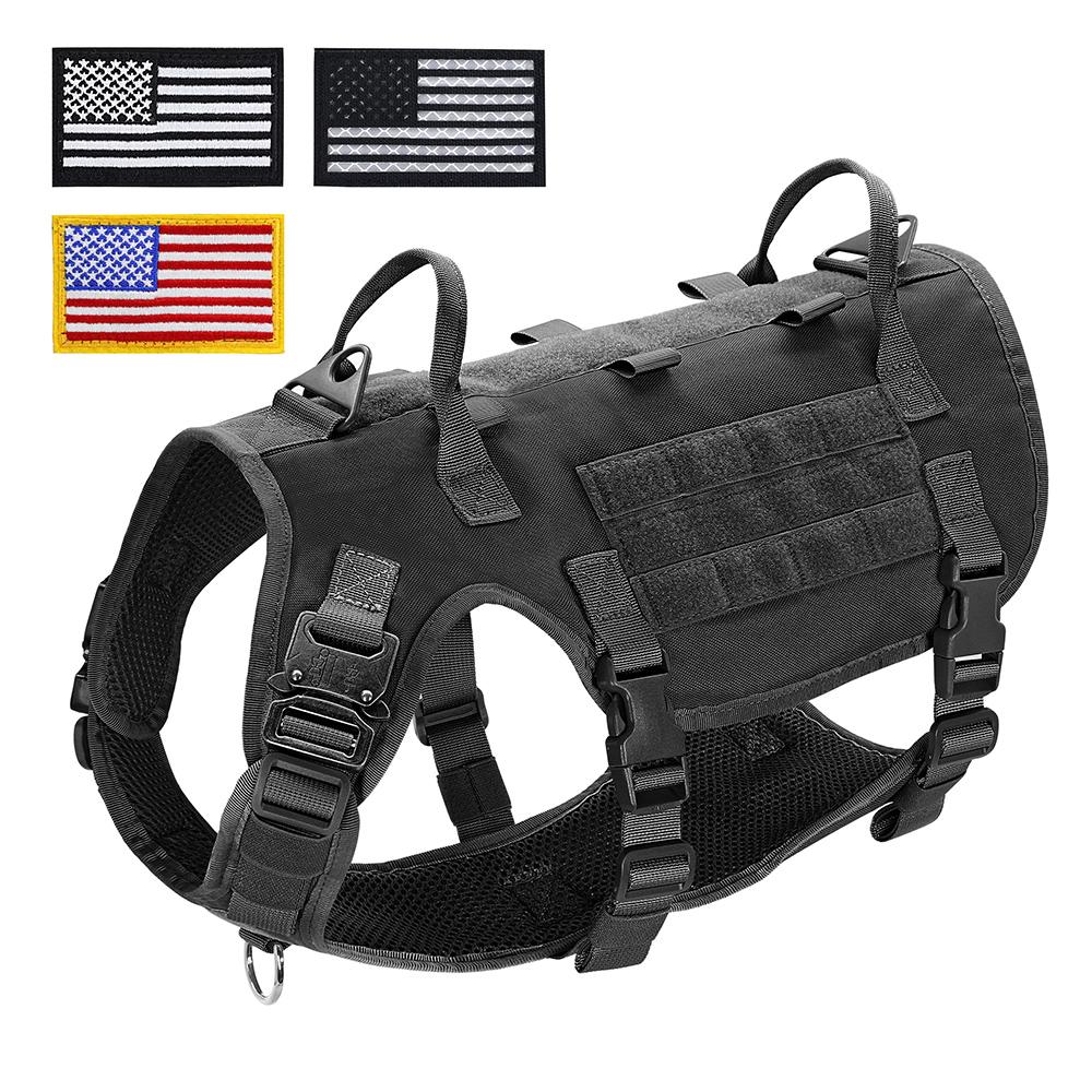 Nylon Tactical Dog Harness Military Dogs Vest Durable Pet Training Harnesses with Flags for Medium Large Dogs Golden Retriever