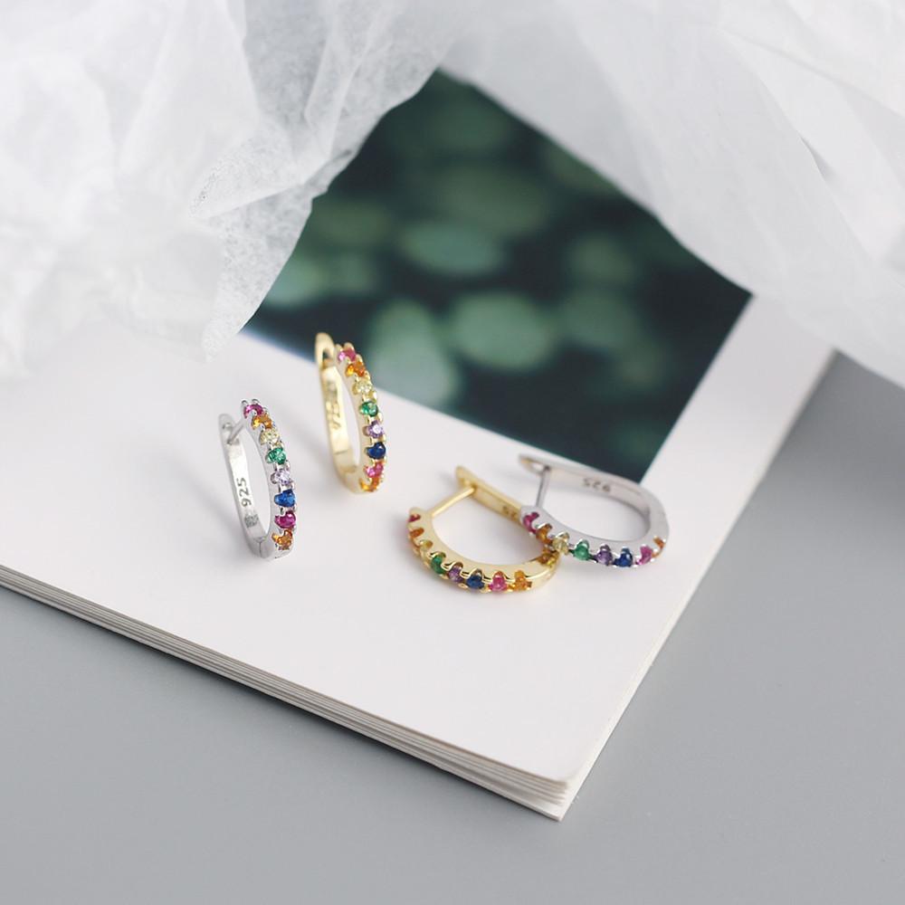 Minimalist Earrings Mini Hoop Gold Plated Huggie Sterling Silver rainbow Colorful Zirconia Earrings for Women Clip Hoop Earrings