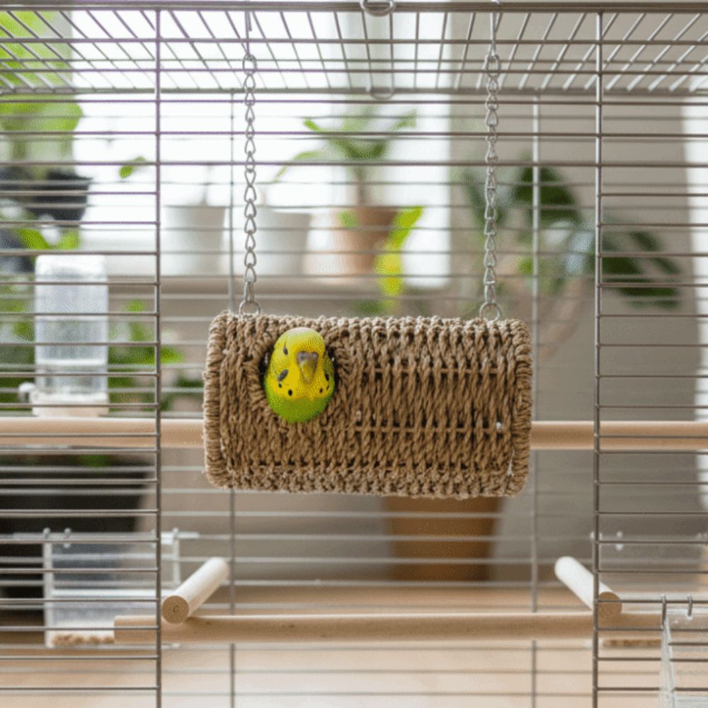 Decorative Bite Resistant Woven Bird Nest Ventilated Cooling Hanging Hammock Bed Durable Bird Cage Hammock for Hamsters Parrots