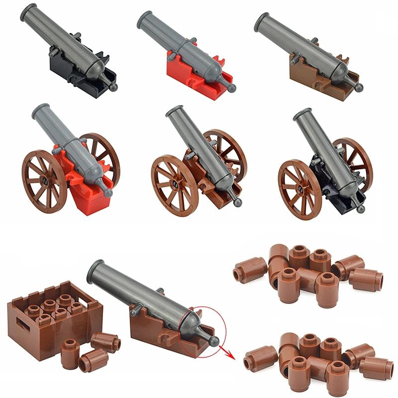 Military WW2 Bricks Parts 2527 Weapon Cannon Base Shells Figure Shooting Cannons with Cannonballs Pirate Boat Land Force Blocks