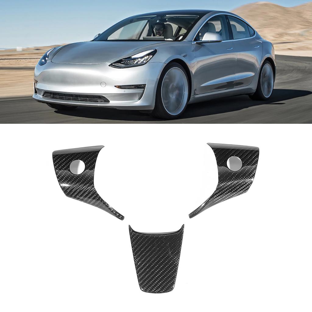 3 PCS Set  Carbon Fiber Wheel Steering Panel Cover Car Modified Fits for Tesla Model 3 18 19