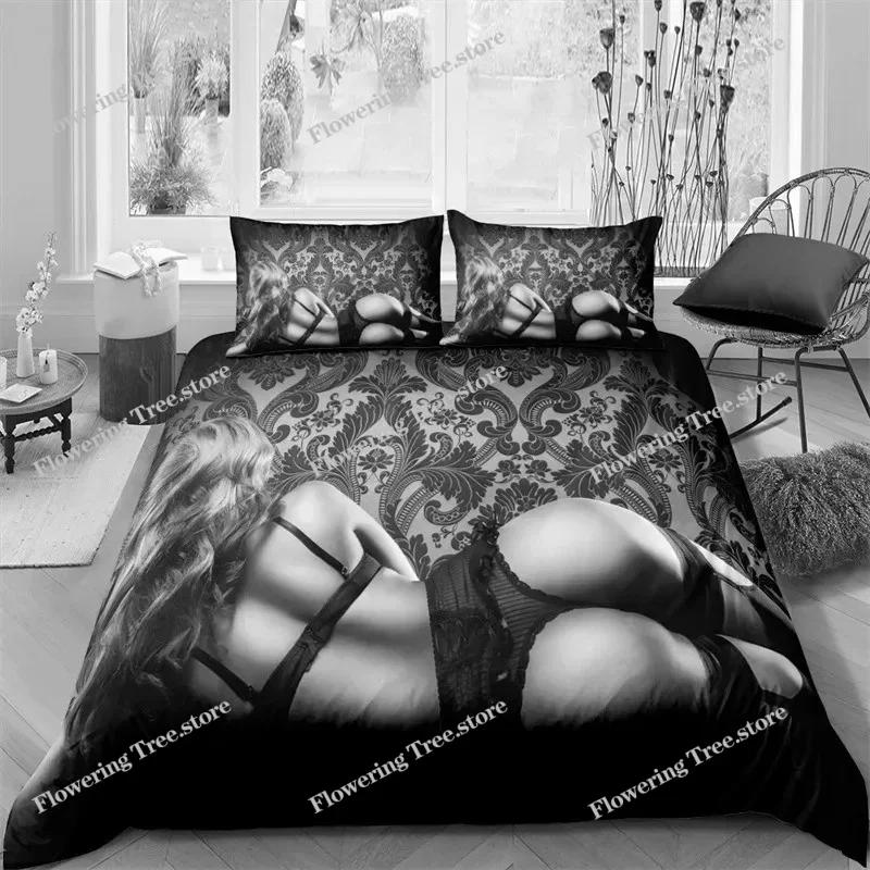 3D Sexy Girl Duvet Fashion African Black Woman Bedding Set Microfiber Comforter Cover Full King For Black Girls Women Gift 025