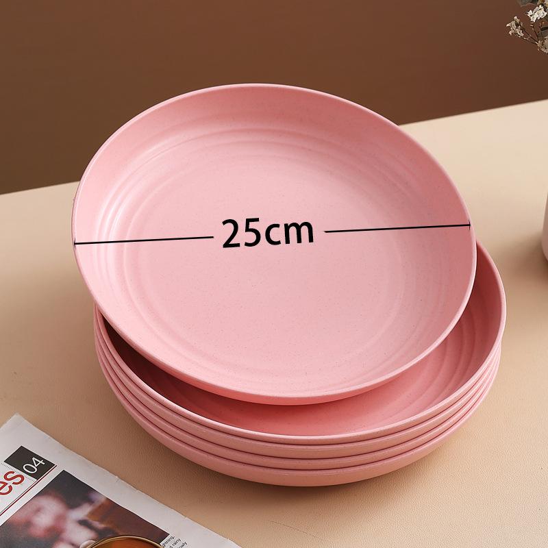 Wheat Straw Round Vegetable Plate Household Large Vegetable Plate Set Drop-Resistant Snack Plastic Plate Fruit Plate