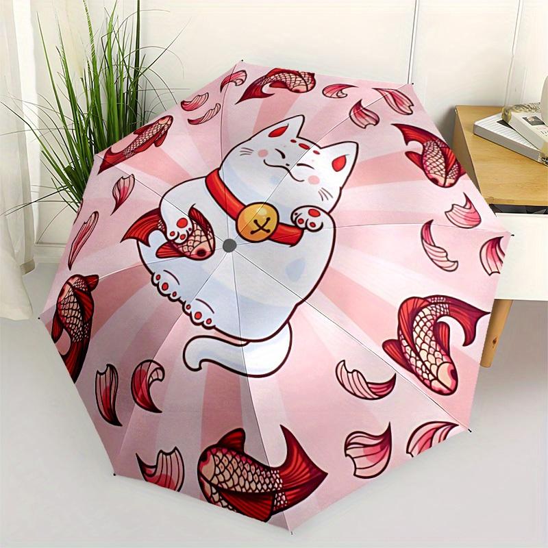 1pc Maneki Neko Fishes Automatic Umbrella   Auto Open/Close Folding Umbrella with  8 Rib Frame, 3 Fold Compact Umbrella for Men & Women, 137