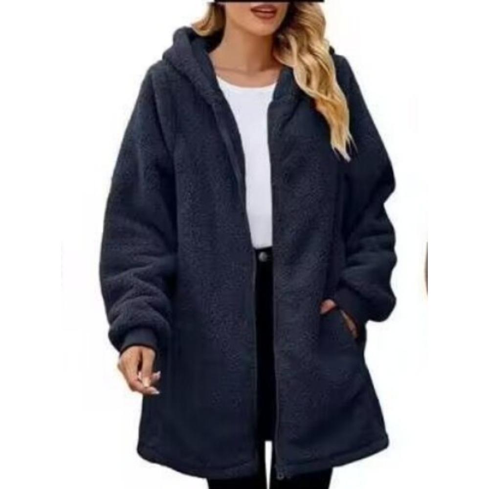 **Winter Loose Plush Women's Long Sleeve Hooded Zip Up Cardigan Jacket Fuzzy Fleece Coat**