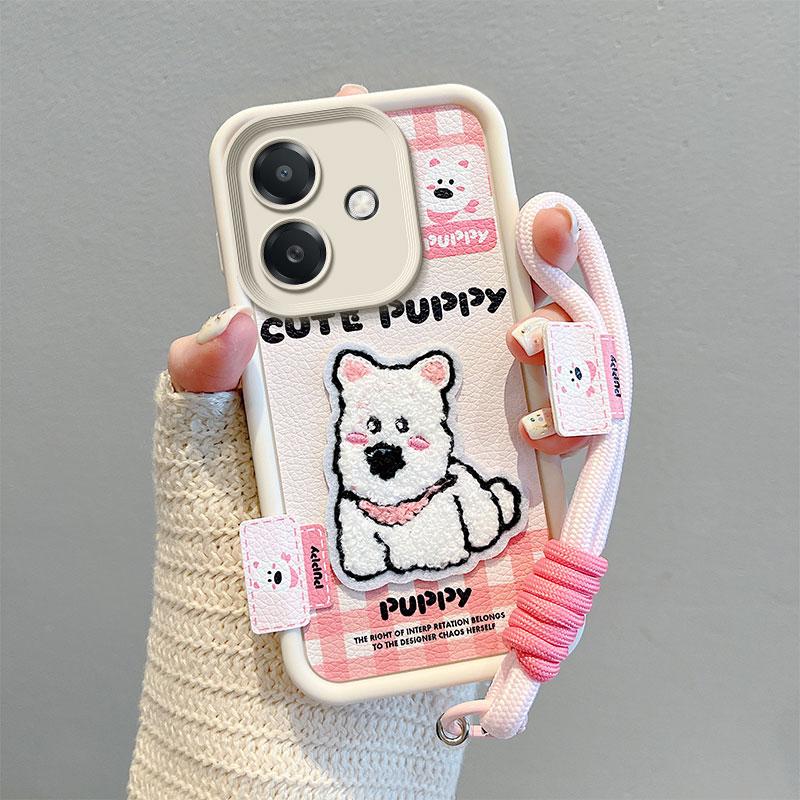 KEYSION Cartoon Cute Plush Embroidery Case for OPPO A3 A3X 5G with Lanyard Silicone Shockproof Phone Cover for OPPO A40 A40m