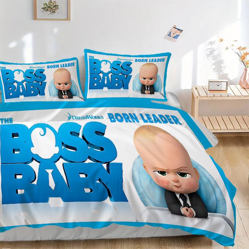Boss Baby Leadership Print 3Pcs Bedding Setduvet Cover With 2 Bedropillowcase Home Birthday Gift