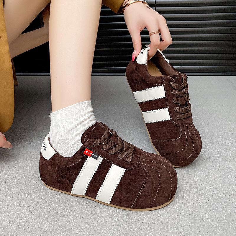 Big head casual light mouth single shoes color matching flats autumn retro versatile lightweight board shoes lace-up sports shoes