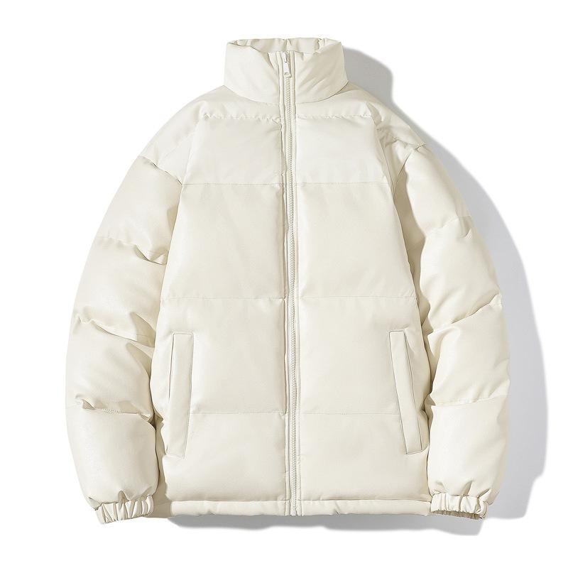 Neuer, hochwertiger, wattierter Herren-Wintermantel aus Baumwolle mit Stehkragen, trendige Markenoptik, vielseitige PU-Leder-Baumwollwattierung 