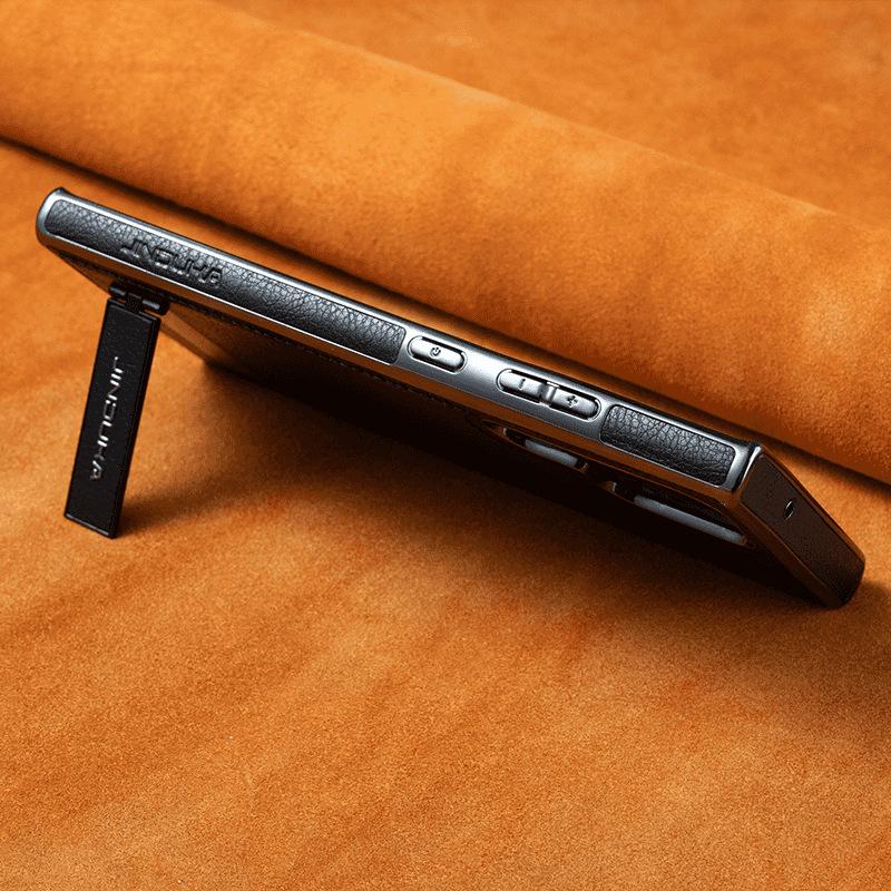 Suitable for Samsung S24uItra Mobile Phone Case Bracket Electroplated Leather S23plus Full-inclusive Business S24 Anti-fall Cover