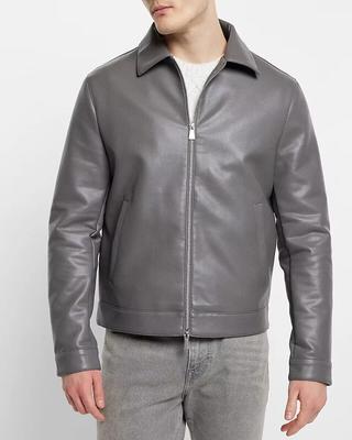 Echtes Weiches Lammleder Stilvolle Lederjacke Grau Herren Bomber Handgefertigt Biker Motorrad