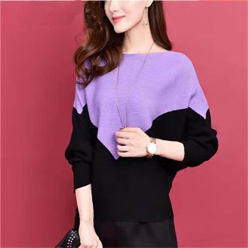 

Дизайнерский однотонный свитер с вязаным воротом, женский модный свитер с длинными рукавами, контрастных цветов, универсальный, свободного кроя, с рукавами «летучая мышь», вязаный топ для женщин 48-153 (average size) фиолетовый