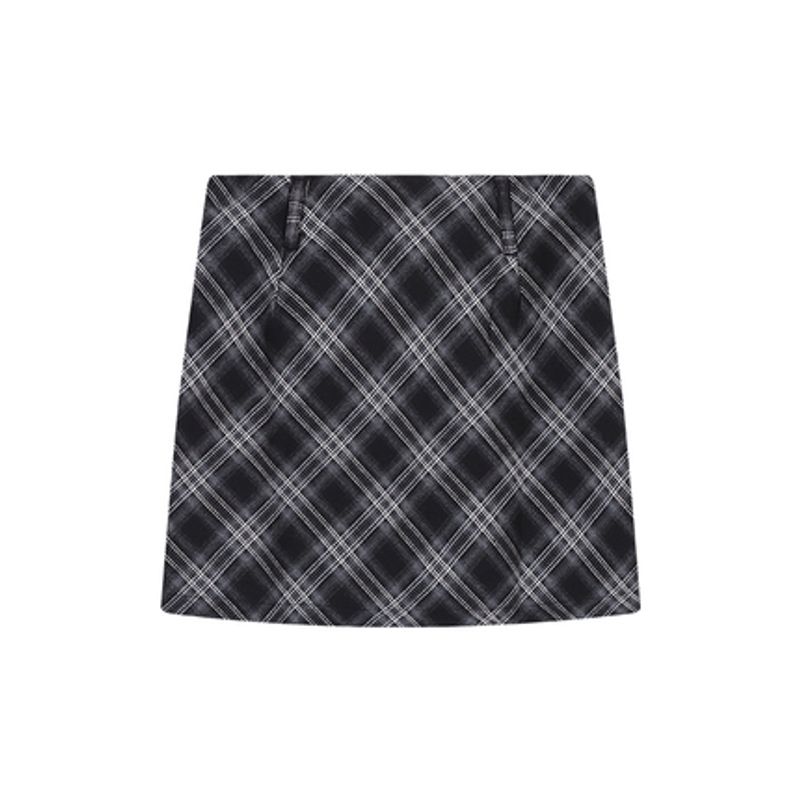 

Kumikumi Sexy Suit Fake Two-Piece Stitching Long Sleeve T-shirt Women s Early Autumn High Waist Gingham Skirt Two-piece Set Gingham overskirt S