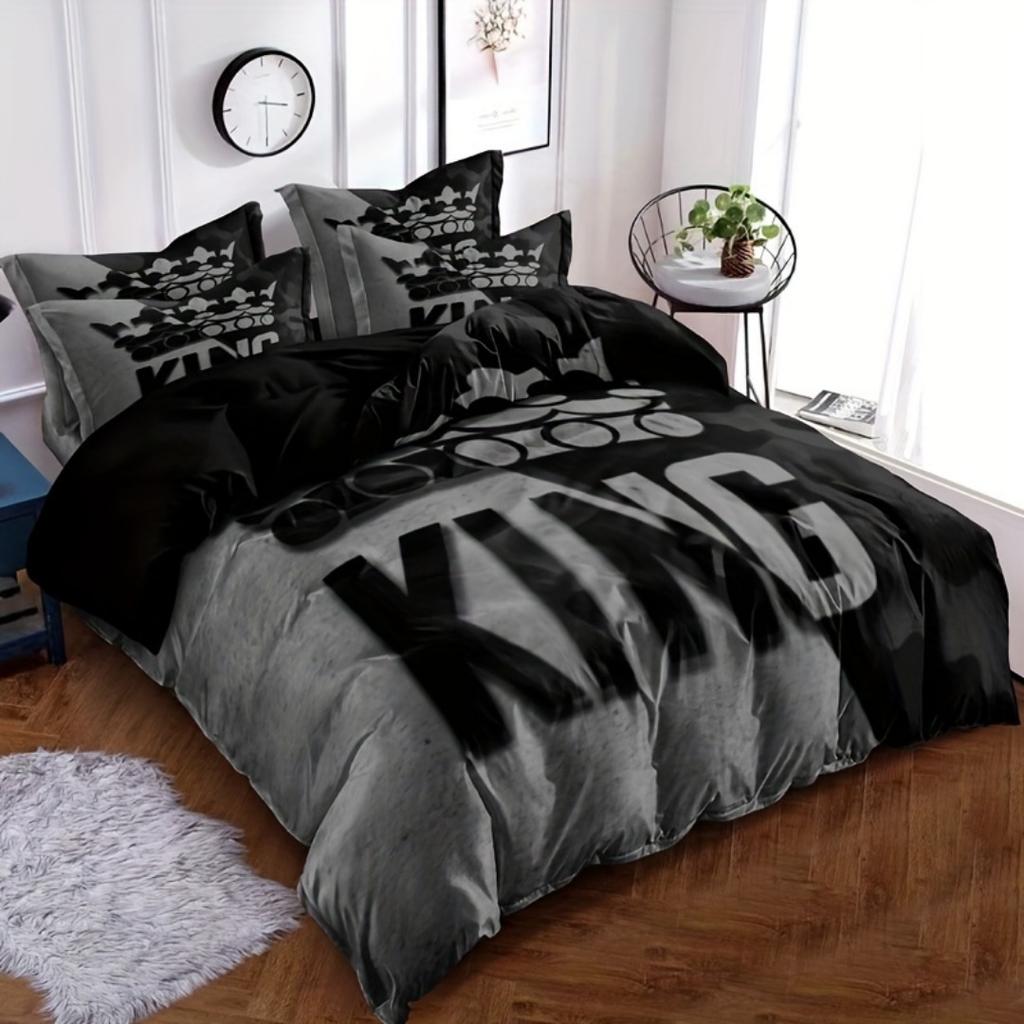 Gray And Black King 3D Print Bedding Set Comfortable Breathable Duvet Cover King Queen Twin Single Size Bithday Gift Room Decor