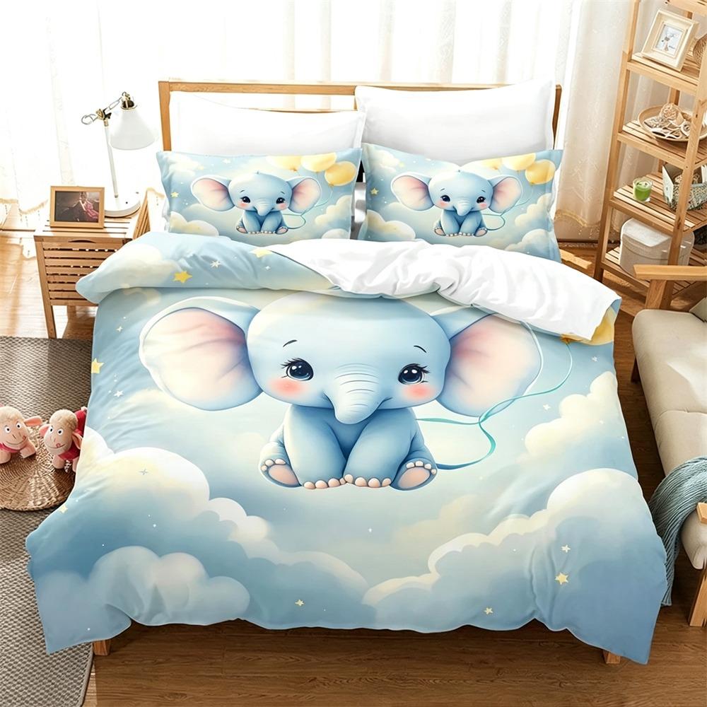 Cute Cartoon Elephant Duvet Cover Set 3D Animal Bedding Set Soft Microfiber Quilt Cover For Kids Adults Bedroom