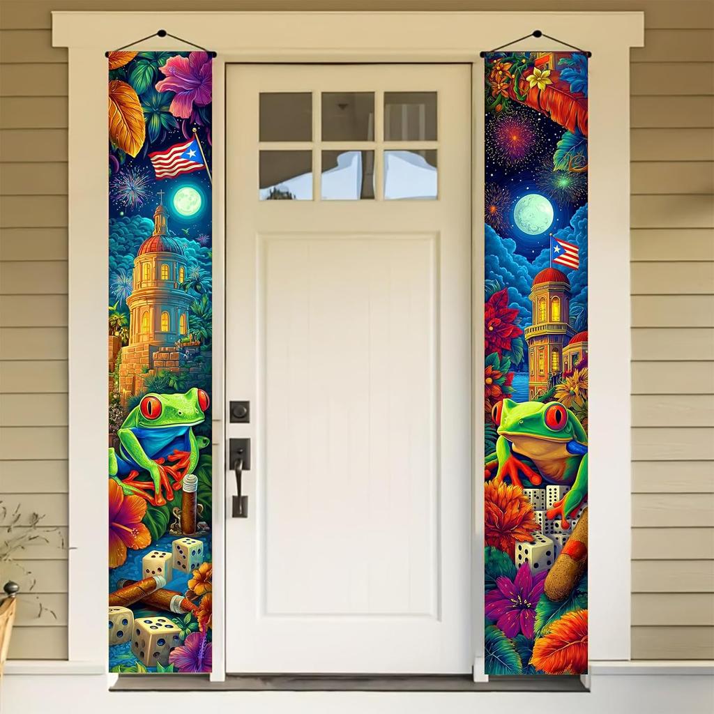 Puerto Rico Door Banner 71 x 12 Inch Vertical Hanging Sign Puerto Rican Flag Theme Decoration for Home Porch Entryway Wall Patio Garden Festival