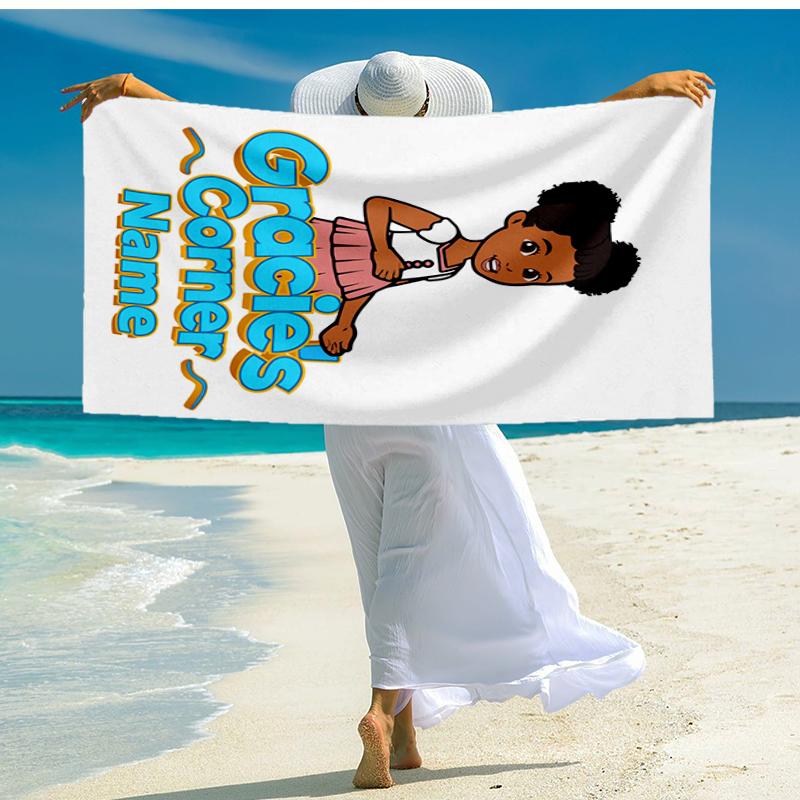 Custom Name Ultra-Soft Beach Towel with Gracie's Corner Theme,Ideal for Pool - Camping, Diving - Perfect Travel Essential, Vibrant Beach Towel.