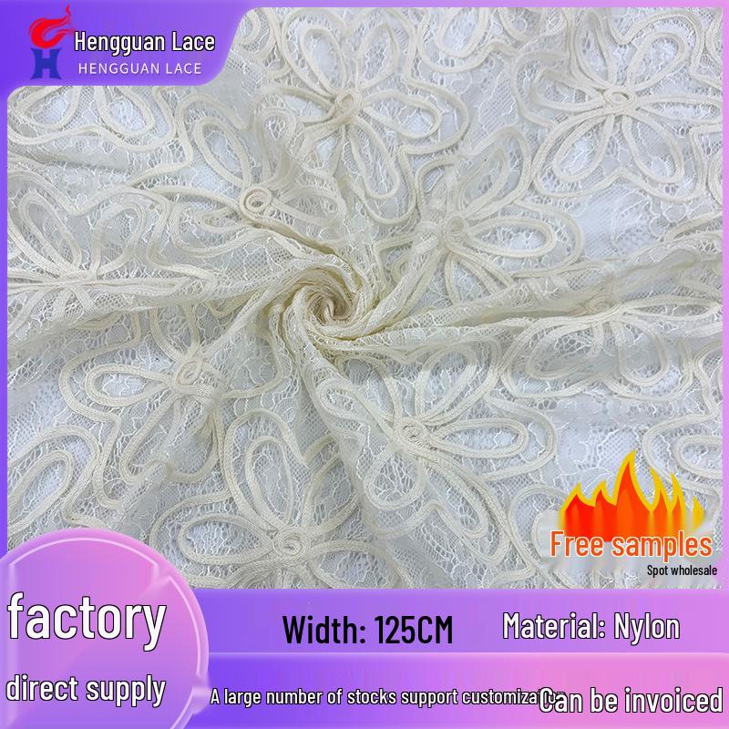 New Style Floral Needle-Punched Elastic Lace Fabric for Fashionable Women's Wedding Dresses & Evening Gowns