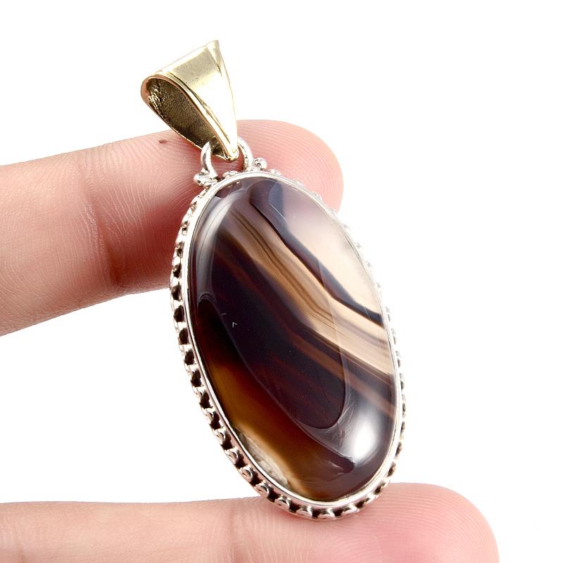 Natural Montana Agate Gemstone 925 Sterling Silver Two Tone Pendant 2'' a8Q54