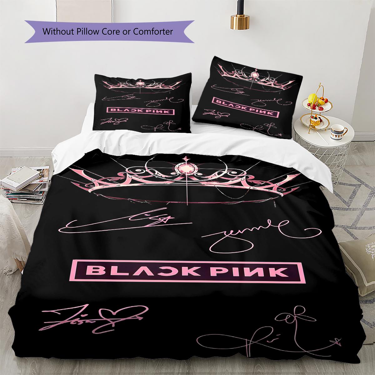 Blackpink Muster Bettwäsche, Steppbett Set Bettbezug Kissenbezug Zuhause Geburtstagsgeschenk (1 Bettbezug + 2 Kissenbezüge, ohne Füllung) 135x200cm